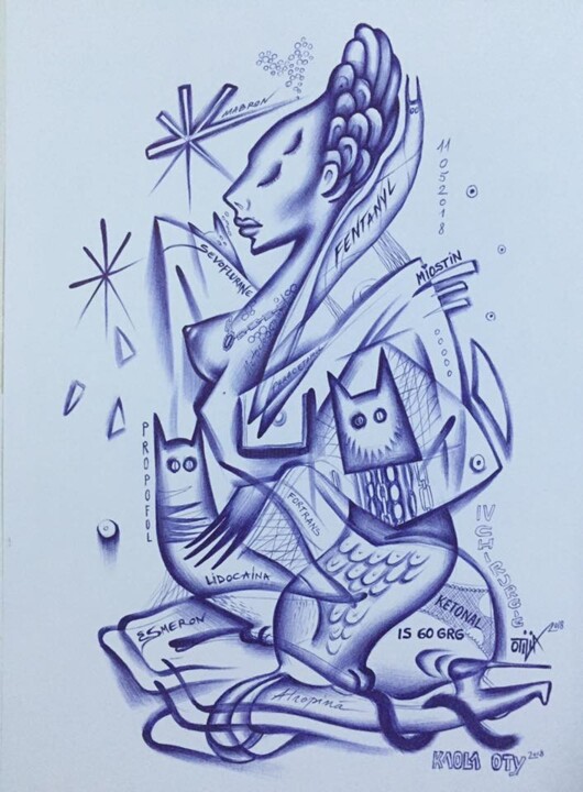 "Lady anesthetist do…" başlıklı Tablo Kaola Oty tarafından, Orijinal sanat, Mürekkep