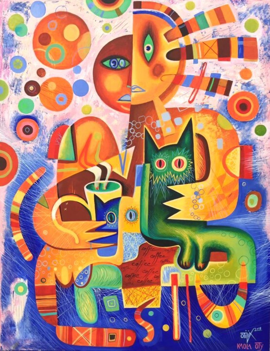 Pintura intitulada "Morning with "coffe…" por Kaola Oty, Obras de arte originais, Acrílico