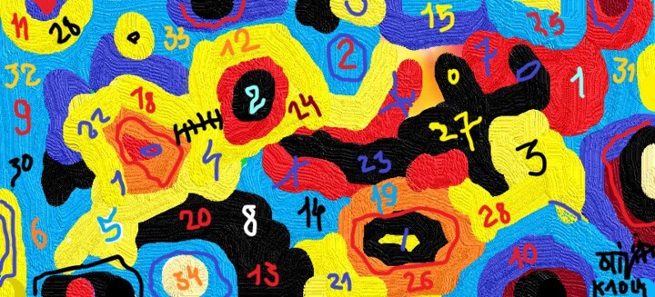 Malerei mit dem Titel "Numbers" von Kaola Oty, Original-Kunstwerk