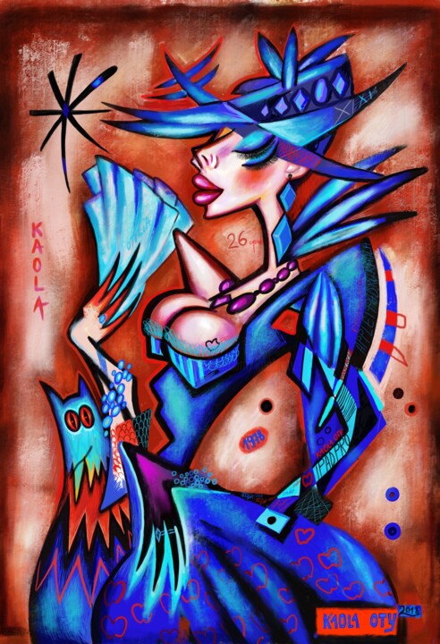 Digital Arts titled "Lady Blue" by Kaola Oty, Original Artwork, Digital Painting