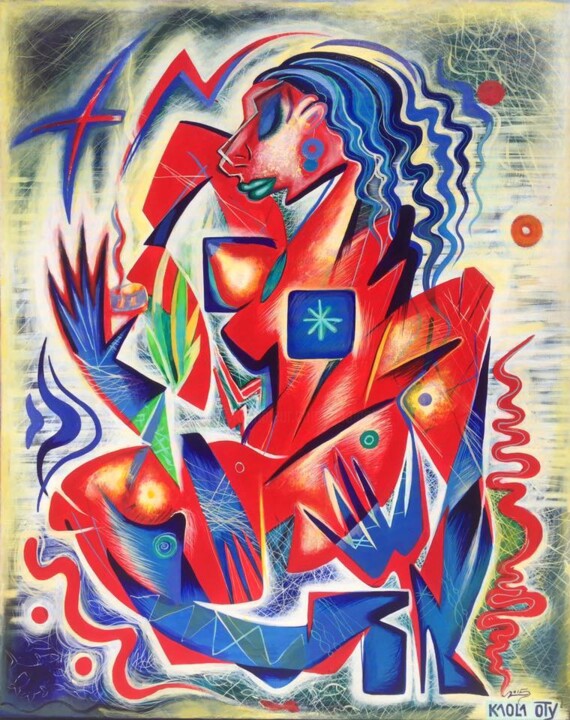 Pintura intitulada "Woman with the cand…" por Kaola Oty, Obras de arte originais, Acrílico
