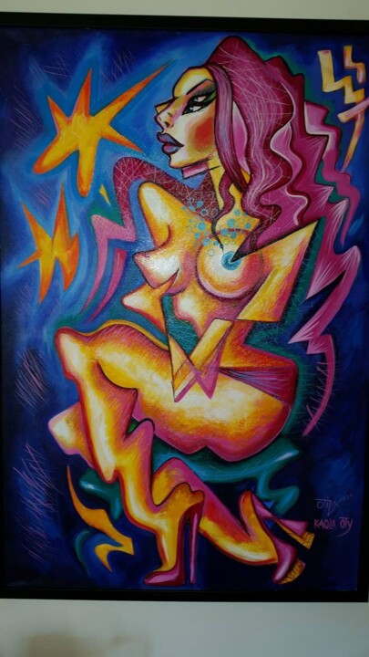 Картина под названием "Pink sexy Moon" - Kaola Oty, Подлинное произведение искусства, Акрил