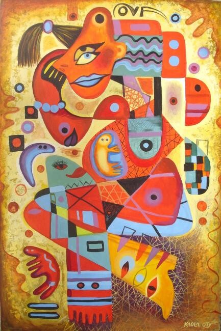 Pintura intitulada "” Pregnant cubist w…" por Kaola Oty, Obras de arte originais, Óleo
