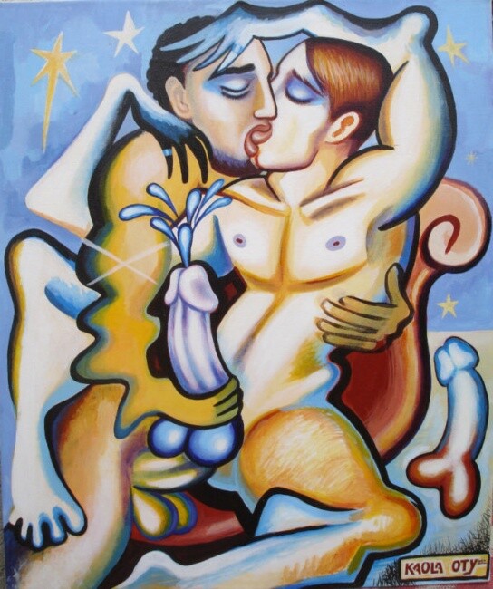 Schilderij getiteld "Love in the early m…" door Kaola Oty, Origineel Kunstwerk, Olie