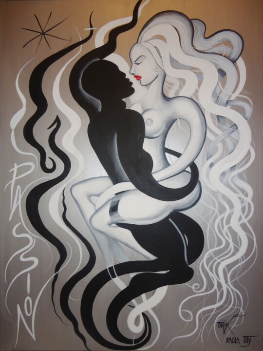 Painting titled "Silver Passion" by Kaola Oty, Original Artwork, Acrylic
