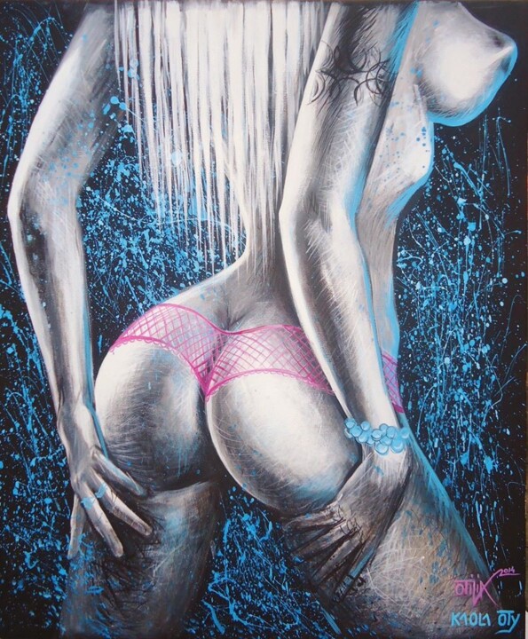 Peinture intitulée "Pink In the night" par Kaola Oty, Œuvre d'art originale, Acrylique