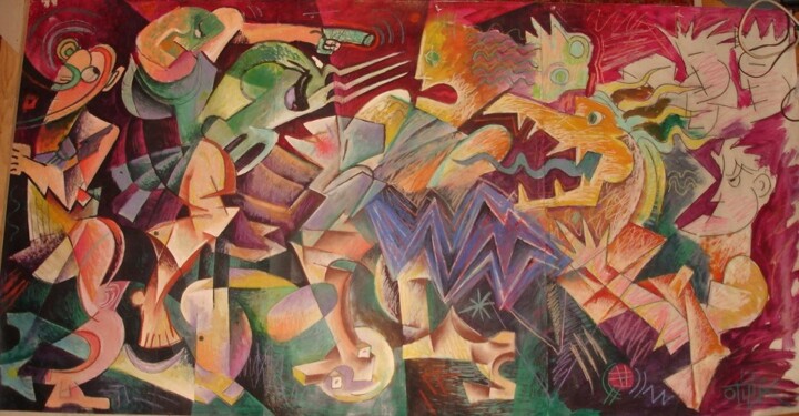 Ζωγραφική με τίτλο "The fight" από Kaola Oty, Αυθεντικά έργα τέχνης, Παστέλ