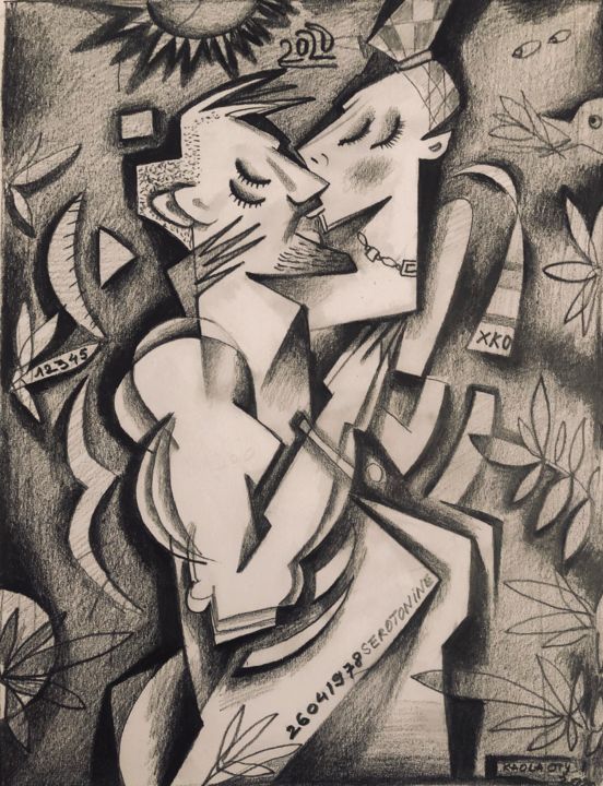 Drawing titled "Lovers in love" by Kaola Oty, Original Art, Pencil