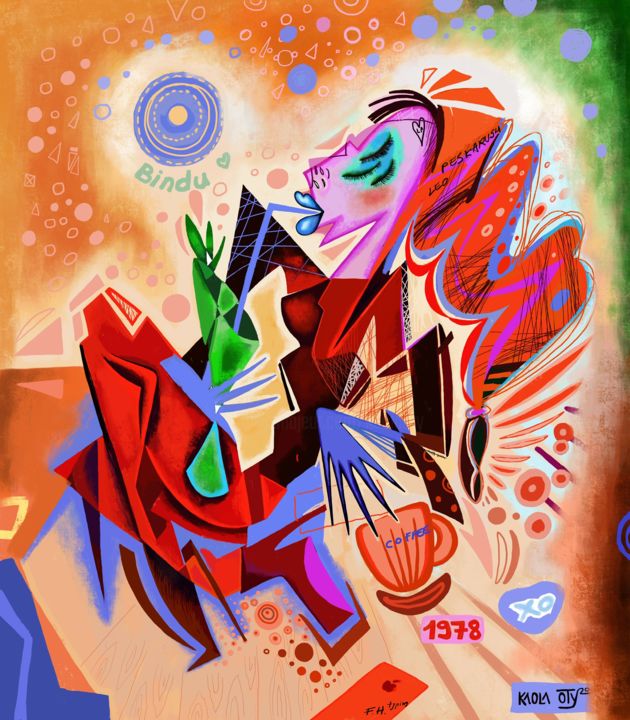 Digital Arts titled "Lady in bar" by Kaola Oty, Original Art, 2D Digital Work