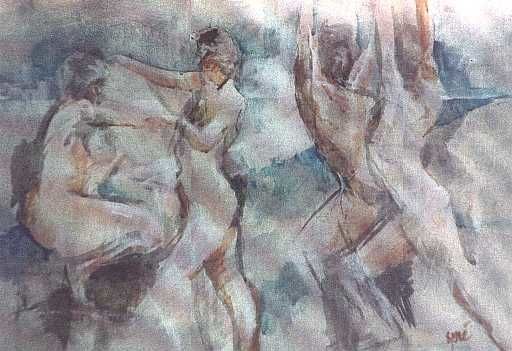 Painting titled "Female Nudes" by Kal Opre, Original Art, Oil