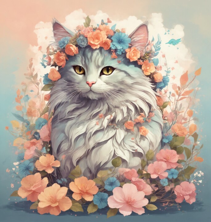 Digital Arts titled "花冠をかぶった猫" by Kaori Ooshima, Original Artwork, AI generated image