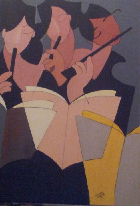 Peinture intitulée "le groupe" par Kaoutar Er-Raki, Œuvre d'art originale, Huile