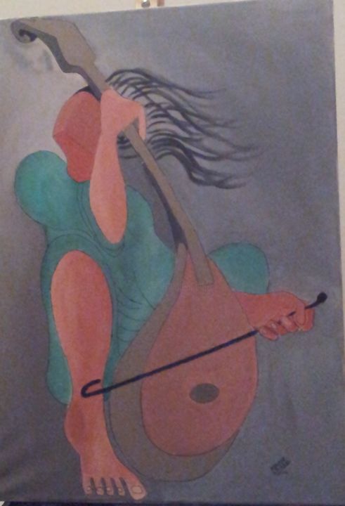 Peinture intitulée "le musicien" par Kaoutar Er-Raki, Œuvre d'art originale, Huile