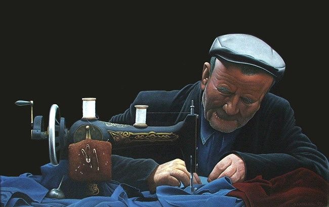 Painting titled "tailor" by Sinisa Kapeler, Original Artwork