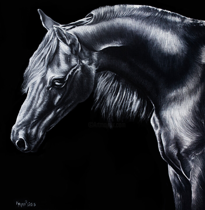 Painting titled "Horse" by Kaprasis, Original Artwork, Oil