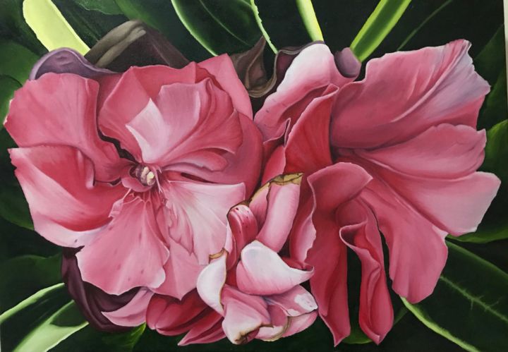 Malerei mit dem Titel "Pink flowers" von Kapa_4ika, Original-Kunstwerk, Öl