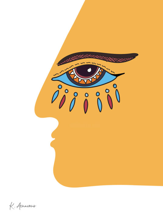 Digital Arts titled "Egyptian eye" by Karin Aznavour, Original Artwork, Digital Painting