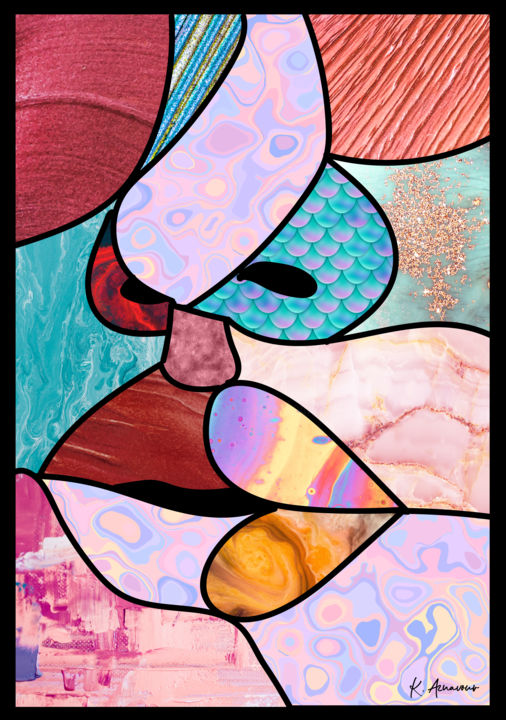 Digital Arts titled "Mosaic Face" by Karin Aznavour, Original Artwork, Digital Painting