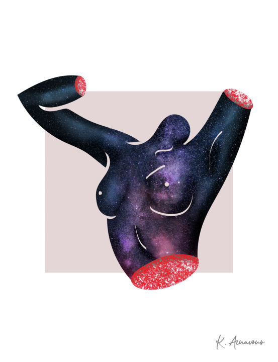 Digital Arts titled "Woman galaxy" by Karin Aznavour, Original Artwork, 2D Digital Work