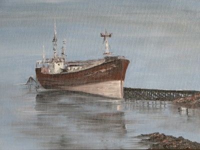 Pintura titulada "Barco en Puerto" por Macarena De Soto, Obra de arte original