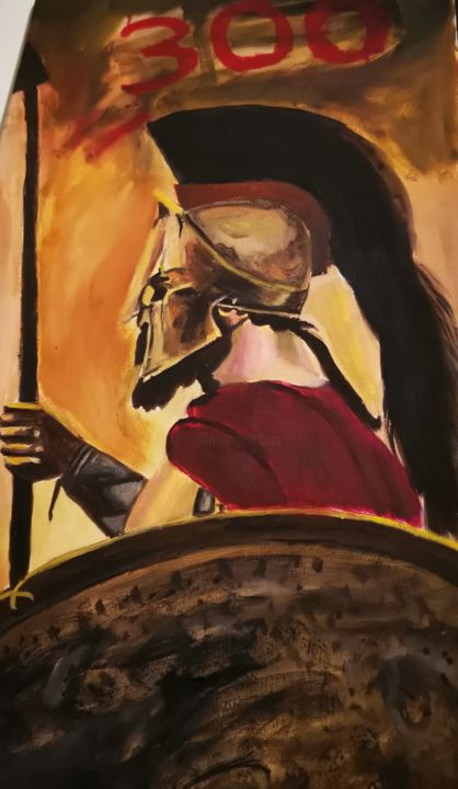 Ζωγραφική με τίτλο "Spartan 300" από Georgios Karaiskos, Αυθεντικά έργα τέχνης, Λάδι
