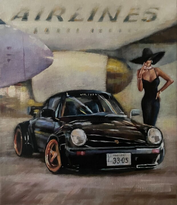 Malerei mit dem Titel "Lady Porsche" von Karas Gleb, Original-Kunstwerk, Öl