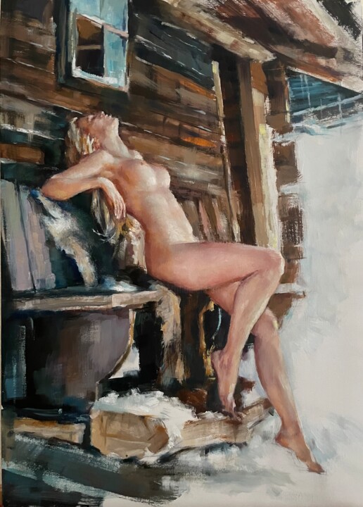 Картина под названием "After the sauna" - Karas Gleb, Подлинное произведение искусства, Масло