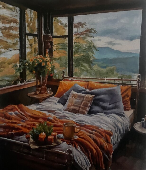 Painting titled "Autumn interior" by Karas Gleb, Original Artwork, Oil