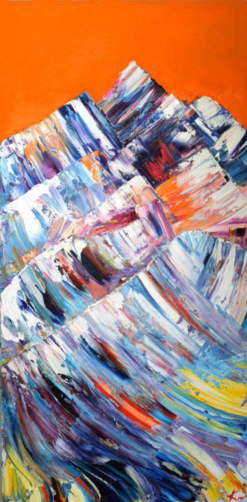 Malarstwo zatytułowany „Rainbow Mountains” autorstwa Maria Karatekin, Oryginalna praca, Olej Zamontowany na Drewniana rama n…