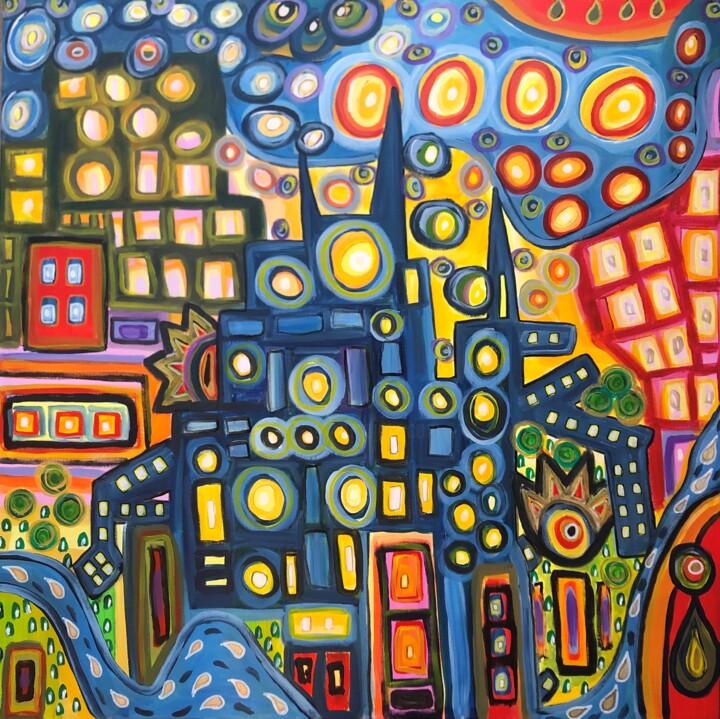 Painting titled "Crazy City" by Kardimago, Original Artwork, Acrylic