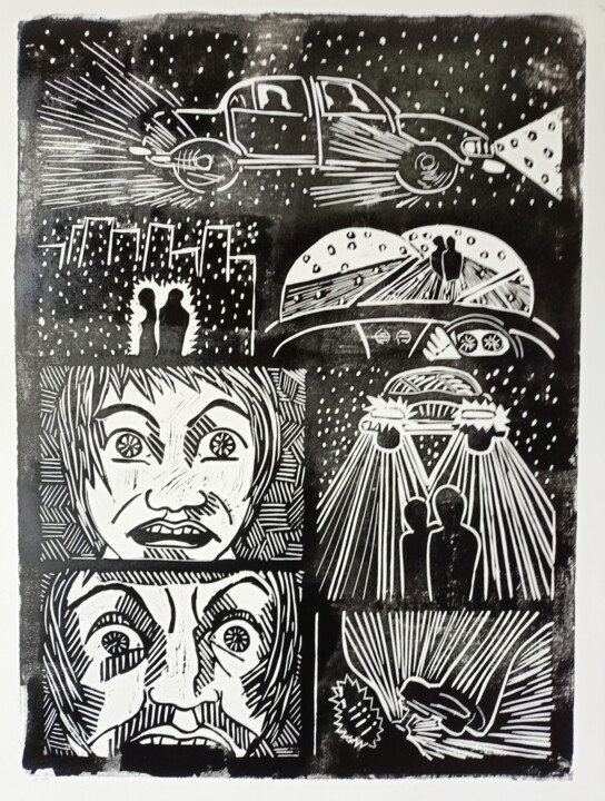 Printmaking titled "The conscience in t…" by Karel Liefooghe, Original Artwork, Linocuts Mounted on Wood Panel