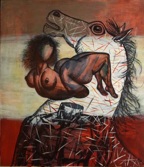 Painting titled "Horses and people" by Karen Aghamyan, Original Artwork