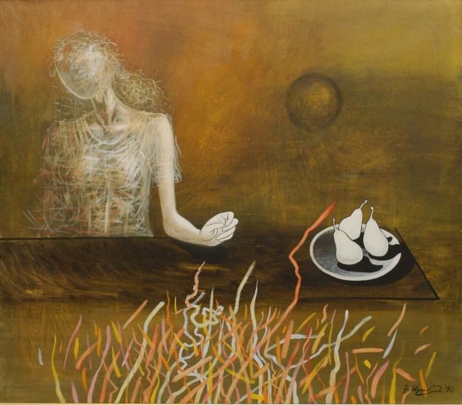 Painting titled "White pears" by Karen Aghamyan, Original Artwork