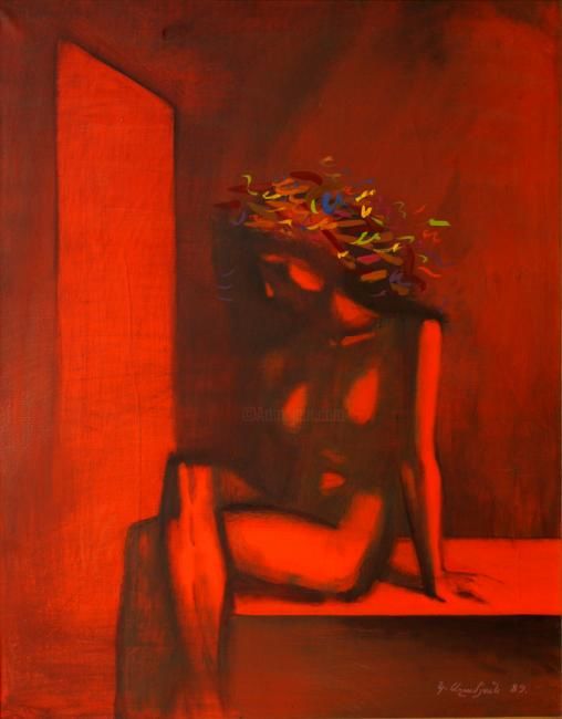 Painting titled "Red light" by Karen Aghamyan, Original Artwork