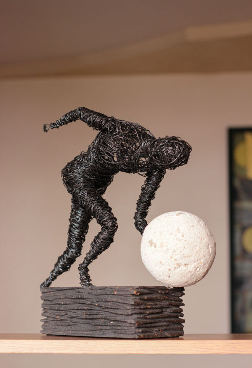 Sculpture titled "Start point 36x33x1…" by Karen Axikyan, Original Artwork, Metals