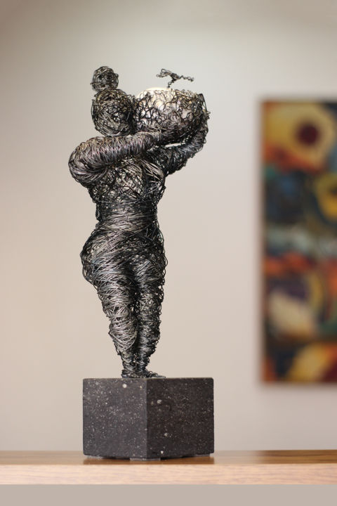Sculpture titled "Woman with vase (37…" by Karen Axikyan, Original Artwork, Metals