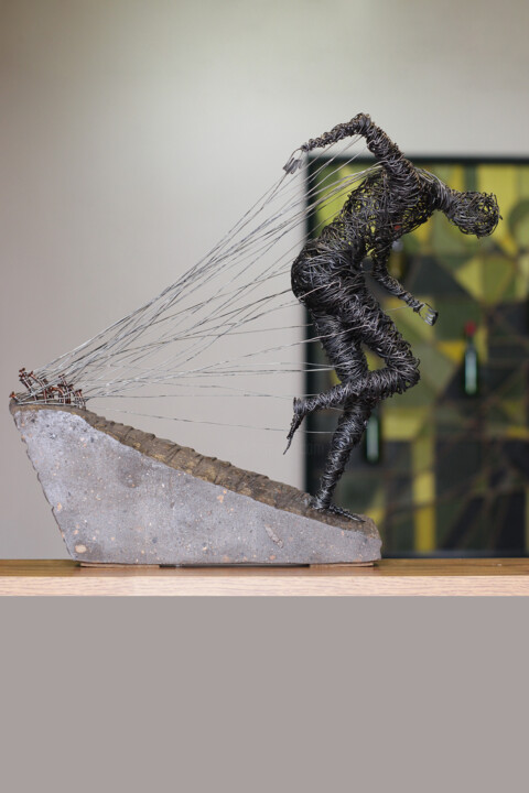 Sculpture titled "Chained (41x41x15cm…" by Karen Axikyan, Original Artwork, Stone