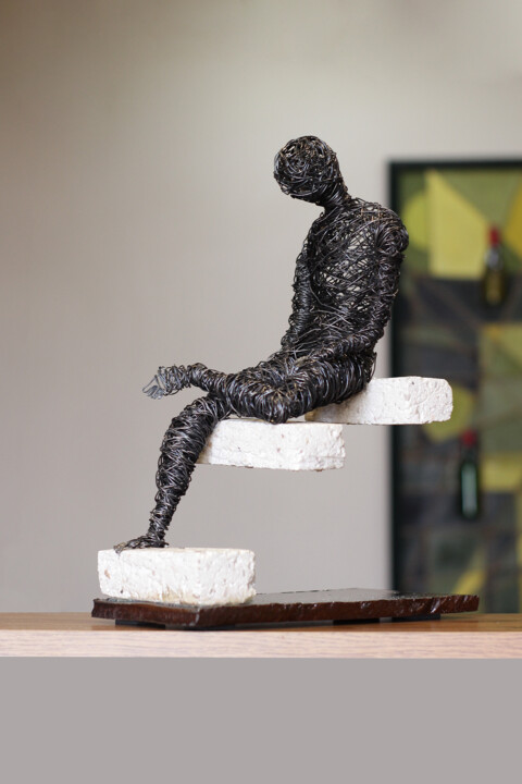 Sculpture titled "Apathy (37x13x25cm…" by Karen Axikyan, Original Artwork, Metals