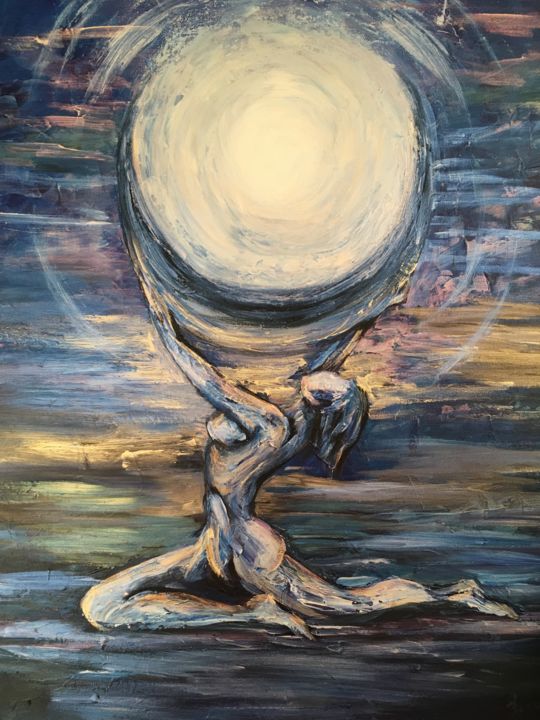 Peinture intitulée "Night Goddess / Moo…" par Ferrand, Œuvre d'art originale