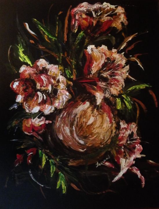 Painting titled "Wild flowers & vase" by Ferrand, Original Artwork, Acrylic