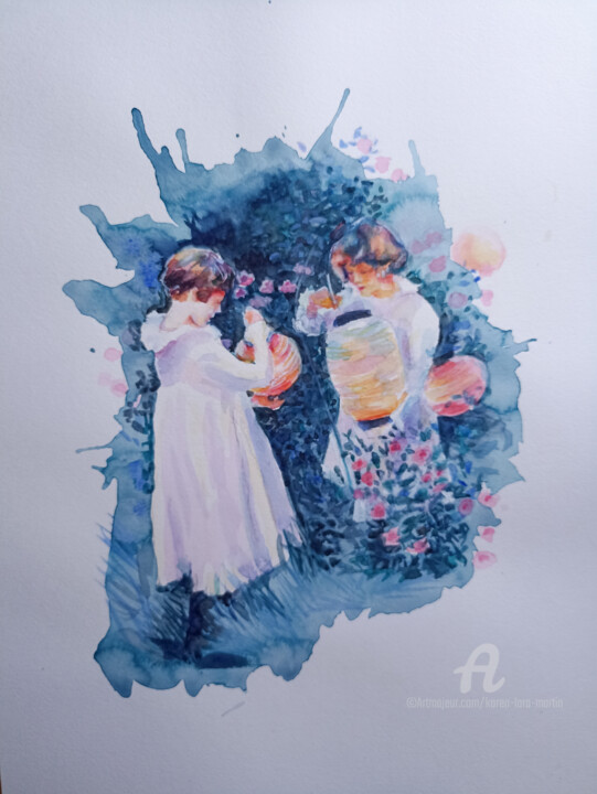 Painting titled "inspirée par une oe…" by Karen Lara Martin, Original Artwork, Watercolor