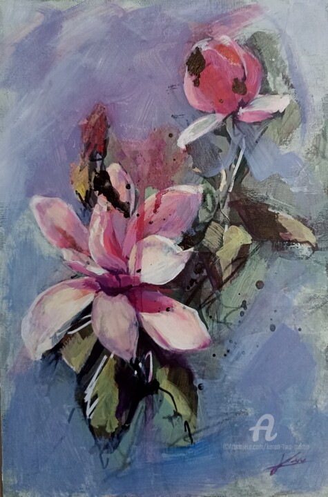 Painting titled "Magnolias" by Karen Lara Martin, Original Artwork, Acrylic