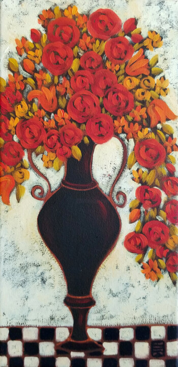 Peinture intitulée "Tulips & Roses with…" par Karen Rieger, Œuvre d'art originale, Huile Monté sur Châssis en bois