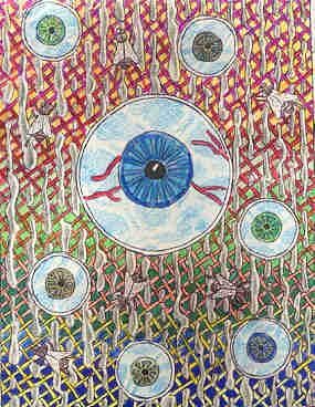Drawing titled "Psychedelic Eye Rain" by Karen Wood, Original Artwork