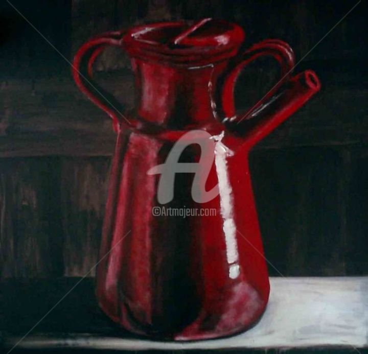 Peinture intitulée "le pot rouge" par Karen Decoster, Œuvre d'art originale