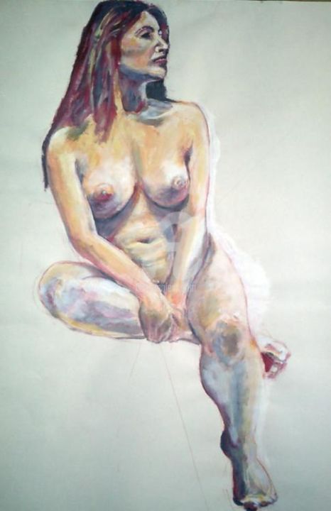 Peinture intitulée "nu assis" par Karen Decoster, Œuvre d'art originale, Huile