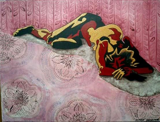 Pittura intitolato "PETIT NU AU FOND RO…" da Karen Decoster, Opera d'arte originale, Olio