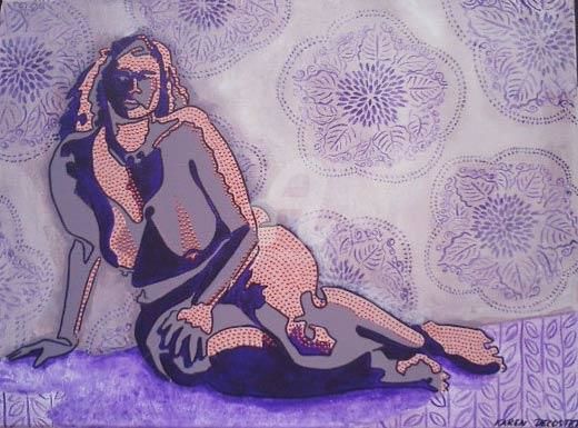 Peinture intitulée "petit nu au fond gr…" par Karen Decoster, Œuvre d'art originale, Huile