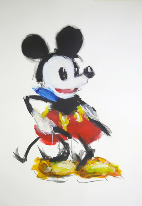 Peinture intitulée "Two gun Mickey" par Karen Thomas, Œuvre d'art originale, Acrylique