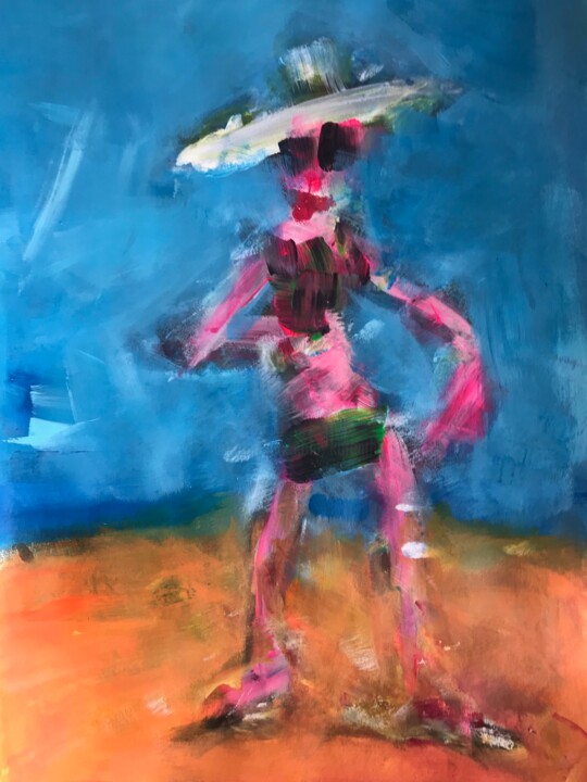Картина под названием "Beach Girl" - Karen Thomas, Подлинное произведение искусства, Акрил